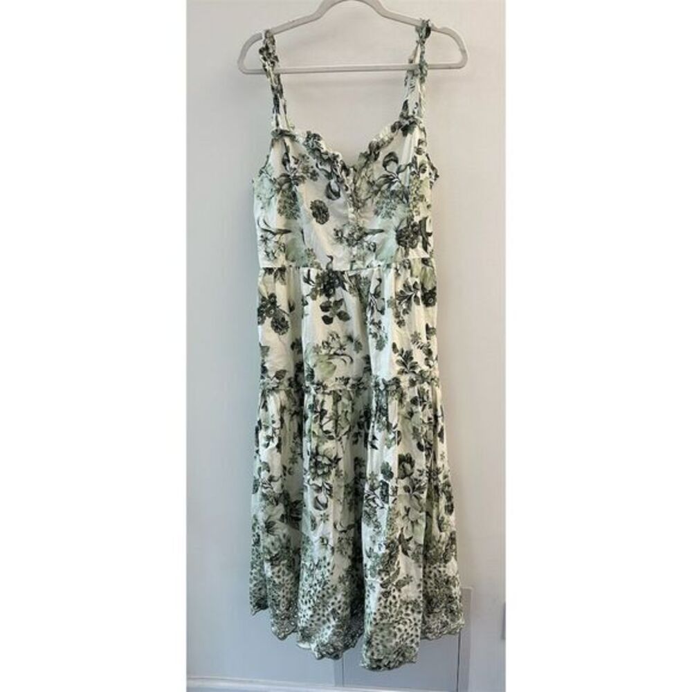 Anthropologie Green Floral Sleeveless Midi Dress XXS